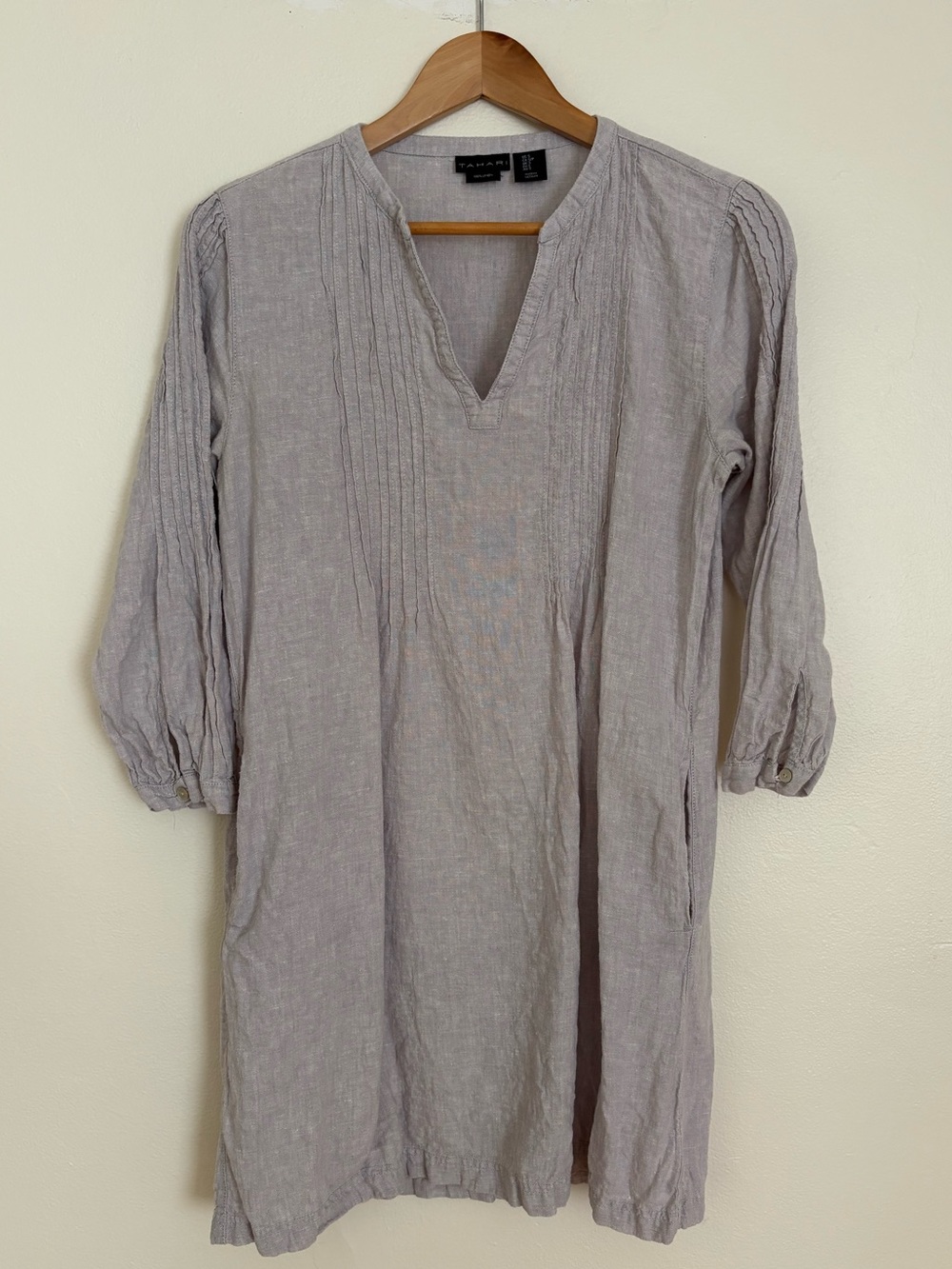 Tahari Light Gray Pintuck Tunic Dress